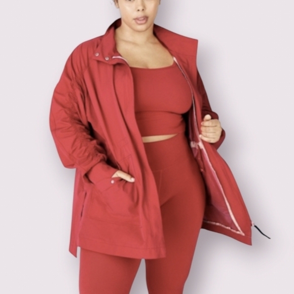 Fabletics Giana Rain Jacket II Size XXL Red Pockets Waterproof Collared - Picture 1 of 8